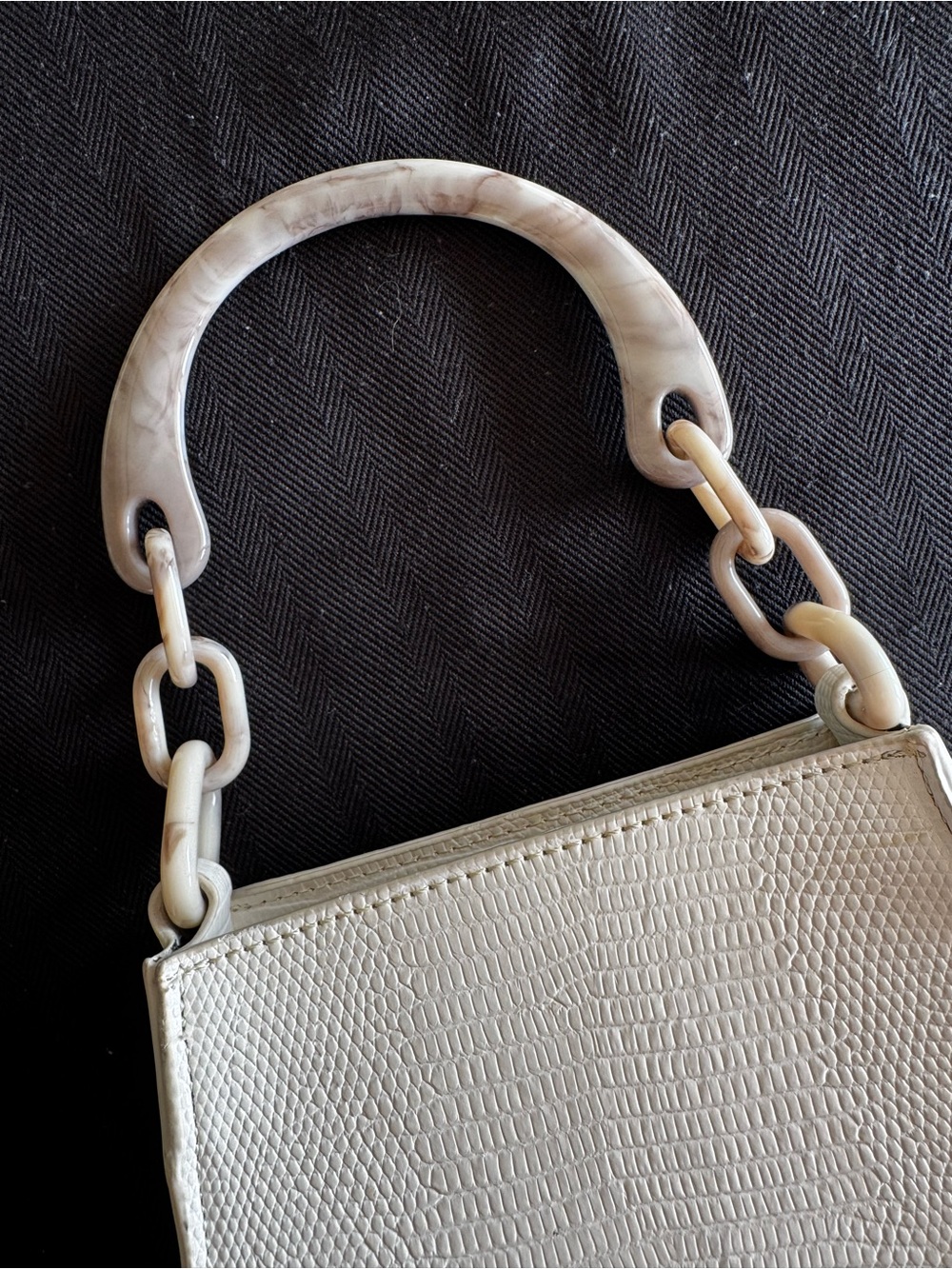 Cream Mini Top-Handle Bag with Sculpted Chain Detail